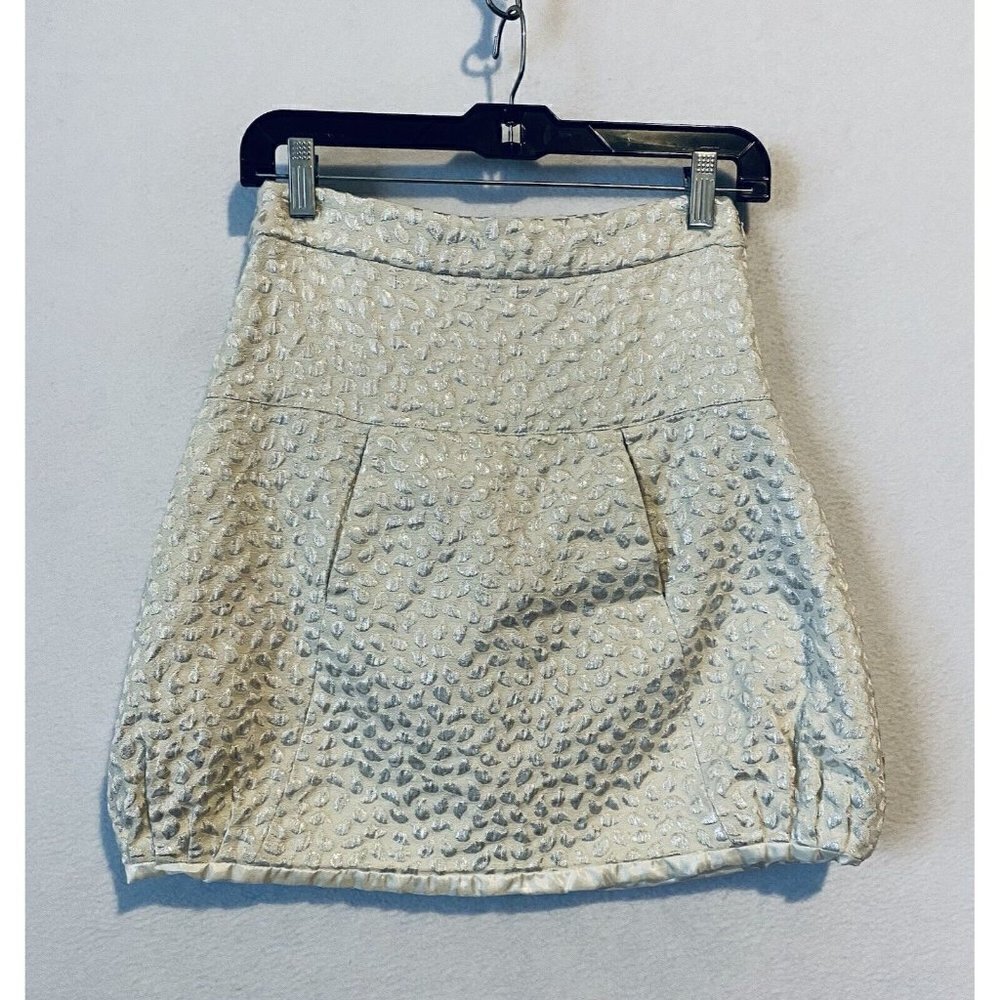 Julie Haus Teardrop Skirt Womens 2 Mini Kangaroo Pocket Silver Metallic Boho